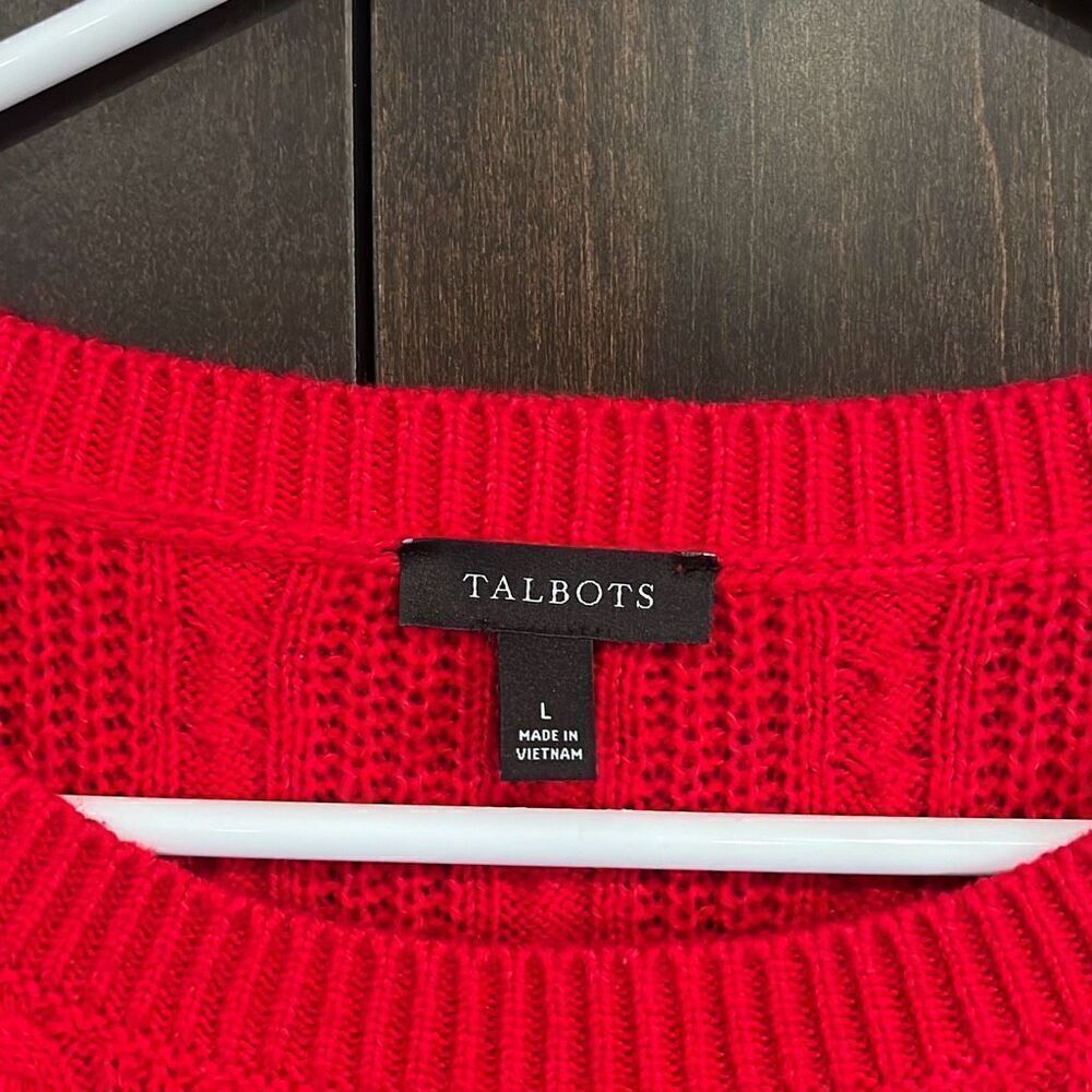 Talbots Red Cable Knit Button Shoulder Sweater Large - Picture 4 of 6